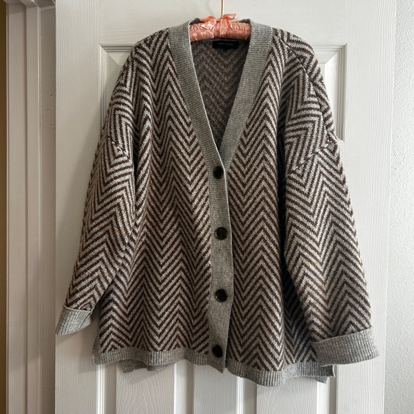 Ann Taylor Sweaters - Ann Taylor Brown and Gray Chevron Button-Front Cardigan
